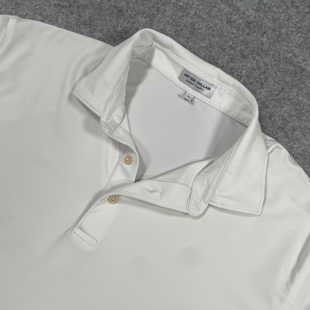 Peter Millar Mens Polo Shirt L White Summer Comfort Performance Short Sleeve